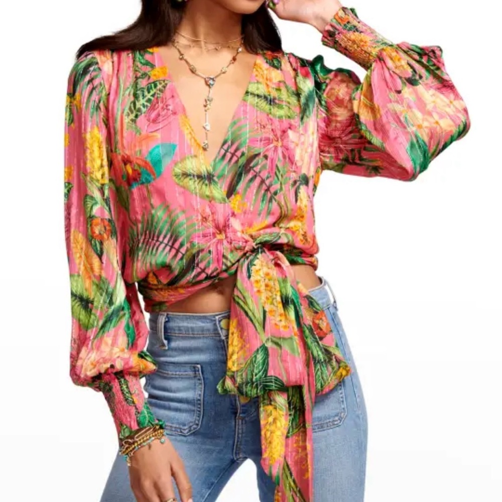 Ramy Brook Quentin Wrap Top, Silk Blend, size XS